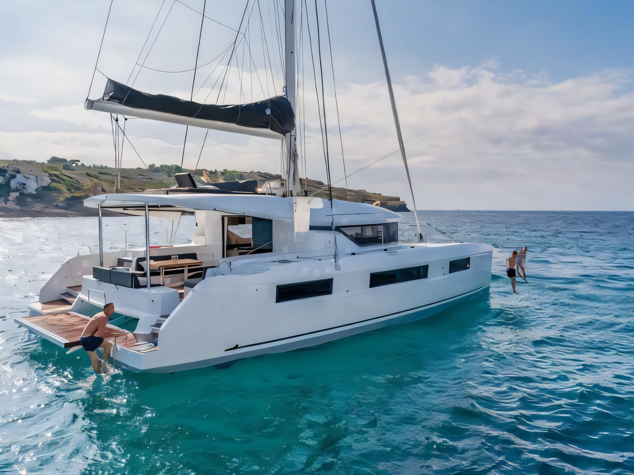 Exterior overview of Lagoon 50- owner version catamaran for charter from Sukosan Marina Dalmacija in the Zadar sailing area Croatia
