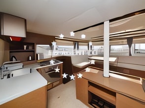 Layout of Lagoon 50- owner version catamaran with 4 cabins Croatia yacht charter