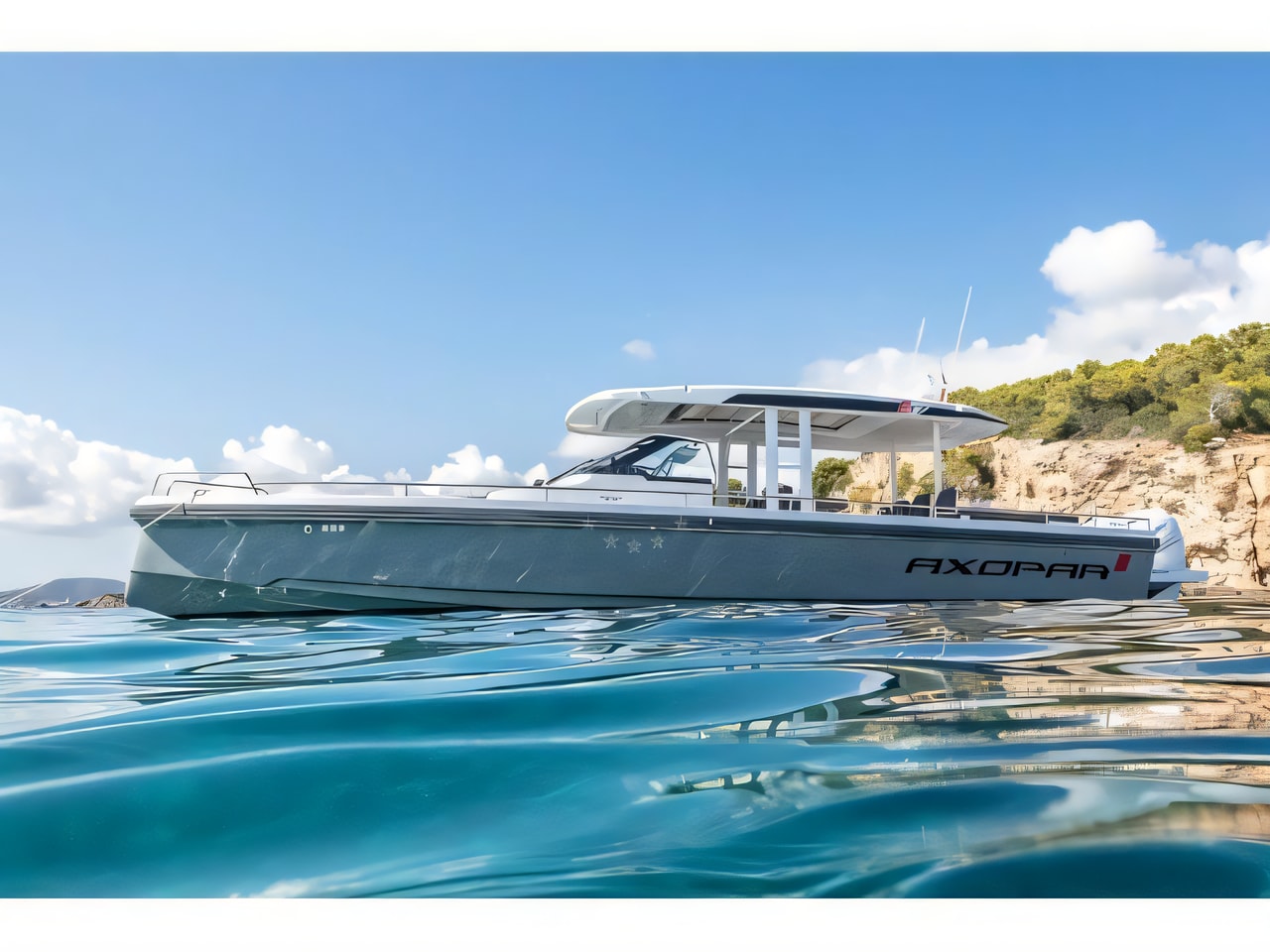 Exterior overview of Axopar 37 T Top motor boat for charter from Zadar Marina Borik in the Zadar sailing area Croatia