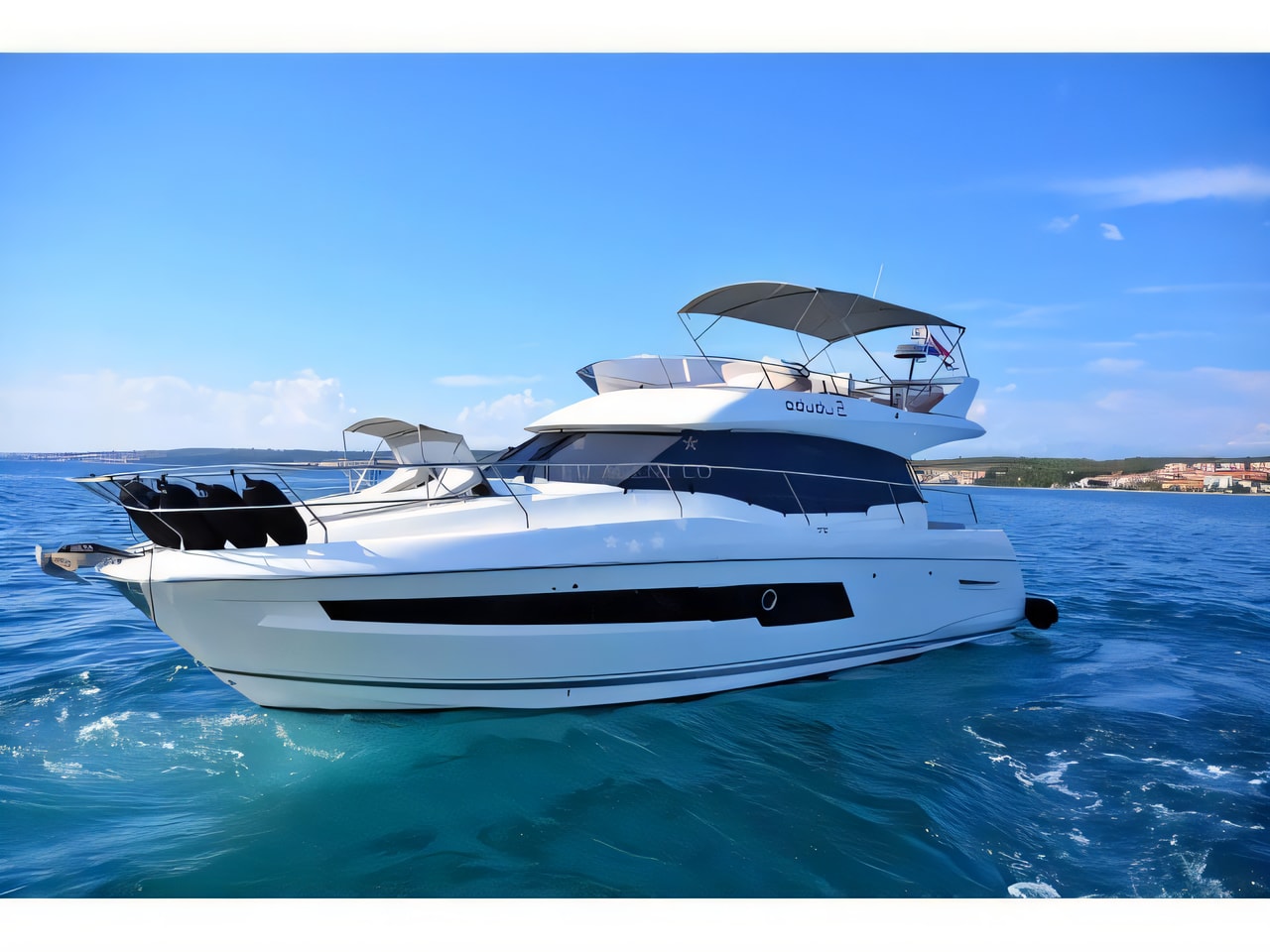 Exterior overview of Prestige 460 Fly motoryacht for charter from Zadar Marina Borik in the Zadar sailing area Croatia
