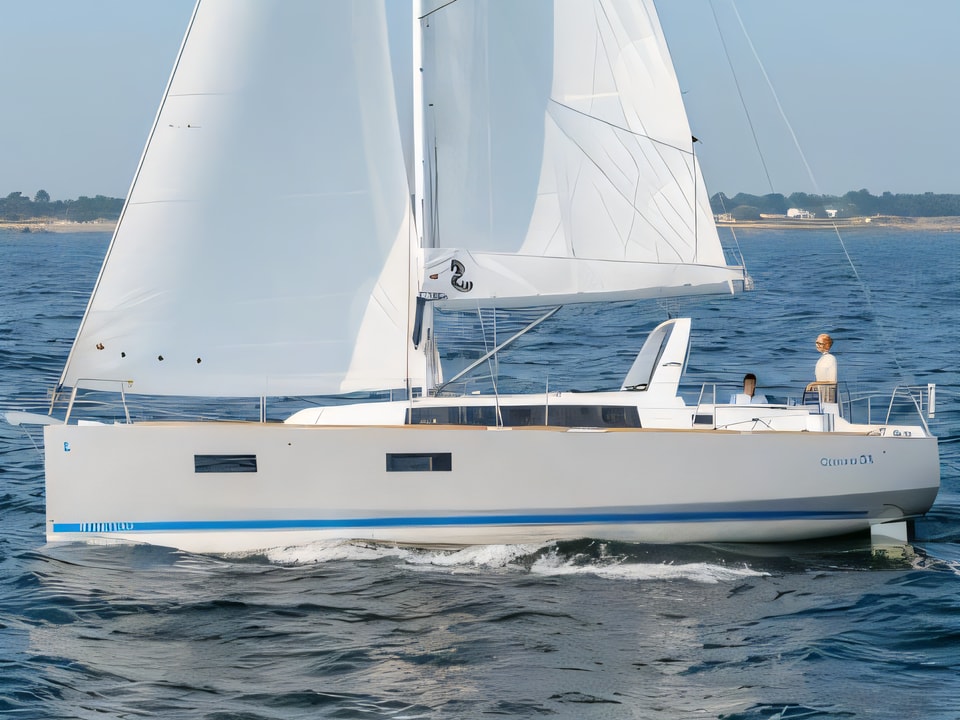 Exterior overview of Oceanis 38 sail boat for charter from Pomer ACI Marina in the Istria / Kvarner sailing area Croatia