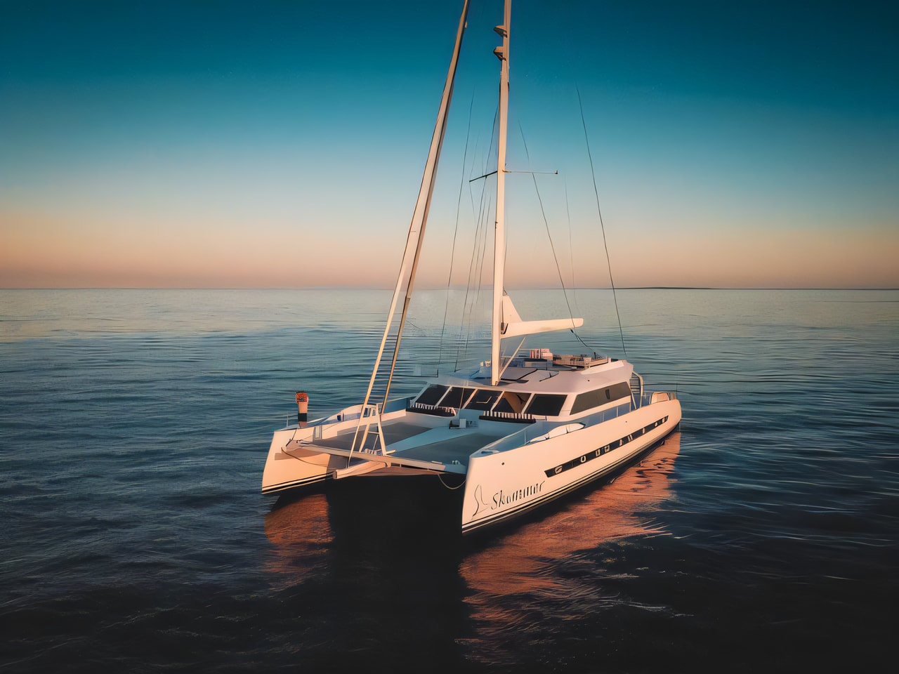 Exterior overview of Open Ocean 740Performance catamaran for charter from Kastela Gomilica Marina in the Split sailing area Croatia