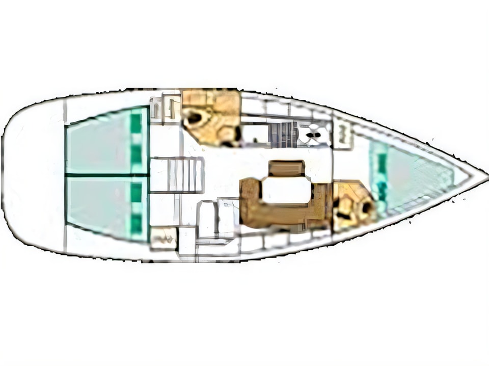 Layout of Beneteau Cyclades 39.3 sail boat with 3 cabins Croatia yacht charter