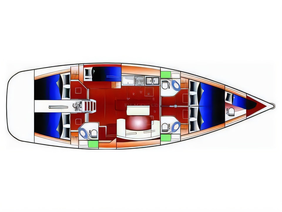 Layout of Beneteau Cyclades 50.5 sail boat with 5 cabins Croatia yacht charter