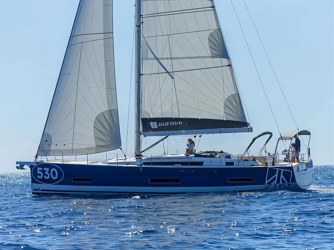 Exterior overview of Dufour 530 Grand large sail boat for charter from Kastela Gomilica Marina in the Split sailing area Croatia