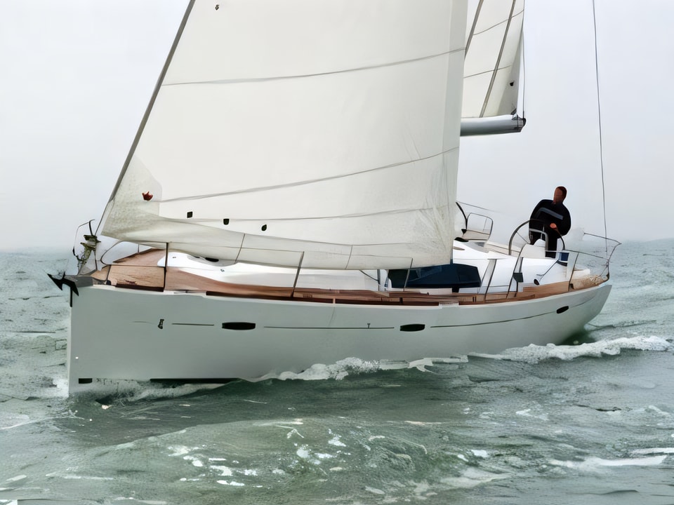 Exterior overview of Beneteau Oceanis 43 sail boat for charter from Murter Marina Betina in the Sibenik sailing area Croatia