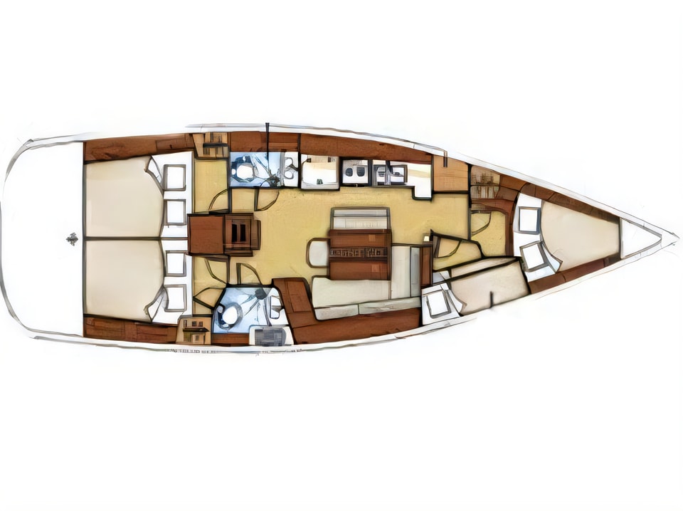 Layout of Beneteau Oceanis 43 sail boat with 4 cabins Croatia yacht charter