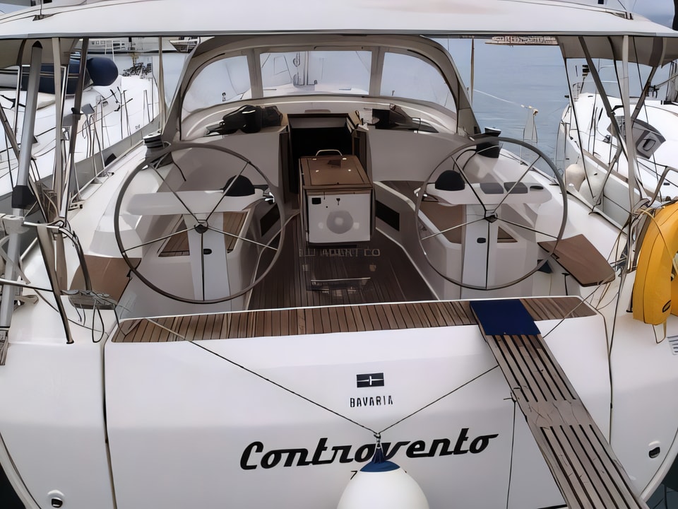 Exterior overview of Bavaria 45 Cruiser sail boat for charter from Sukosan Marina Dalmacija in the Zadar sailing area Croatia