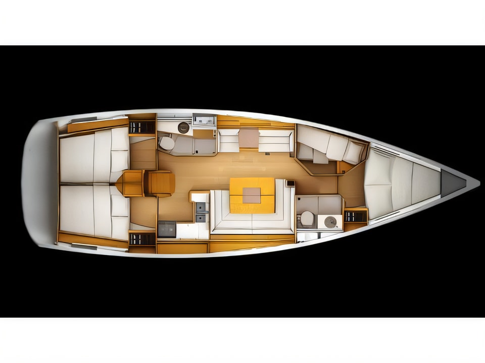 Layout of Sun Odyssey 439 sail boat with 4 cabins Croatia yacht charter