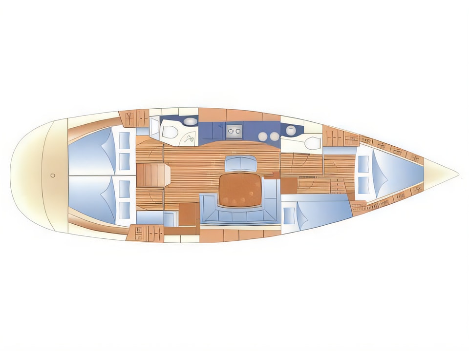 Layout of BAVARIA C 46 BT sail boat with 4 cabins Croatia yacht charter