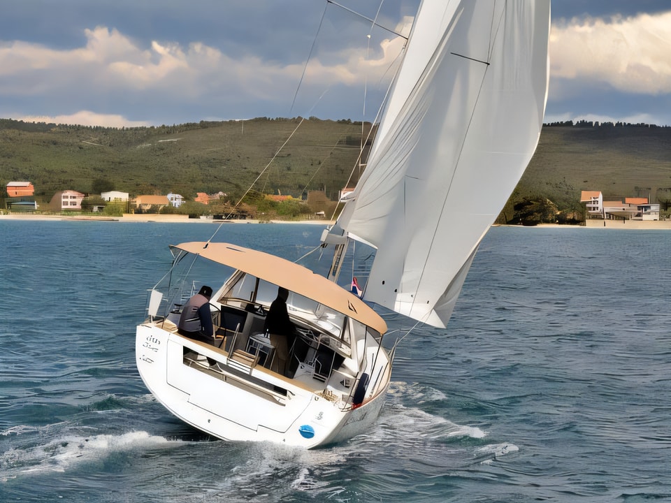 Exterior overview of OCEANIS 45 BT sail boat for charter from Sukosan Marina Dalmacija in the Zadar sailing area Croatia