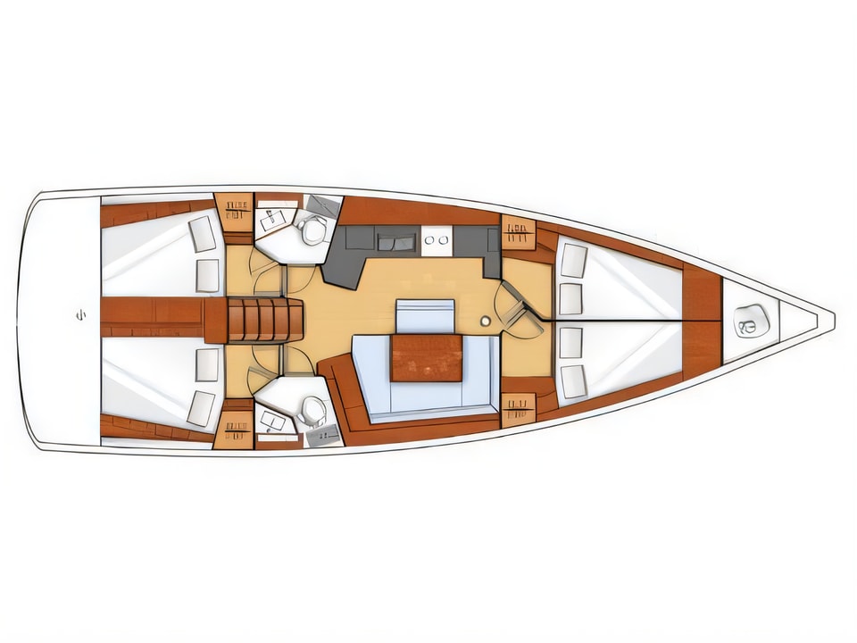 Layout of OCEANIS 45 BT sail boat with 4 cabins Croatia yacht charter
