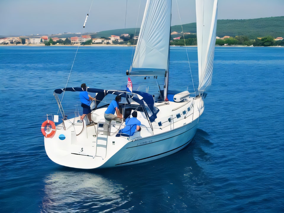 Exterior overview of CYCLADES 43.4 BT sail boat for charter from Sukosan Marina Dalmacija in the Zadar sailing area Croatia