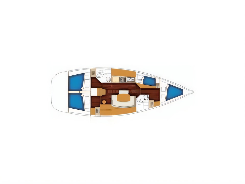 Layout of CYCLADES 43.4 BT sail boat with 4 cabins Croatia yacht charter