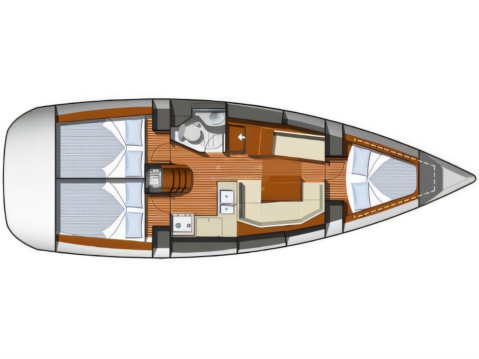 Layout of SUN ODYSSEY 36i sail boat with 3 cabins Croatia yacht charter