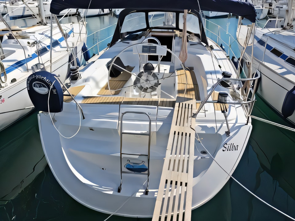 Exterior overview of VEKTOR 36 sail boat for charter from Sukosan Marina Dalmacija in the Zadar sailing area Croatia