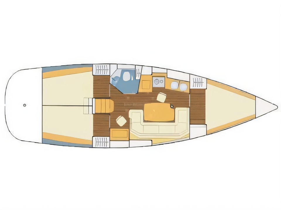Layout of VEKTOR 36 sail boat with 3 cabins Croatia yacht charter