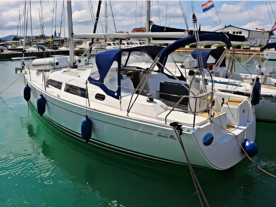 Exterior overview of HANSE 350 sail boat for charter from Sukosan Marina Dalmacija in the Zadar sailing area Croatia