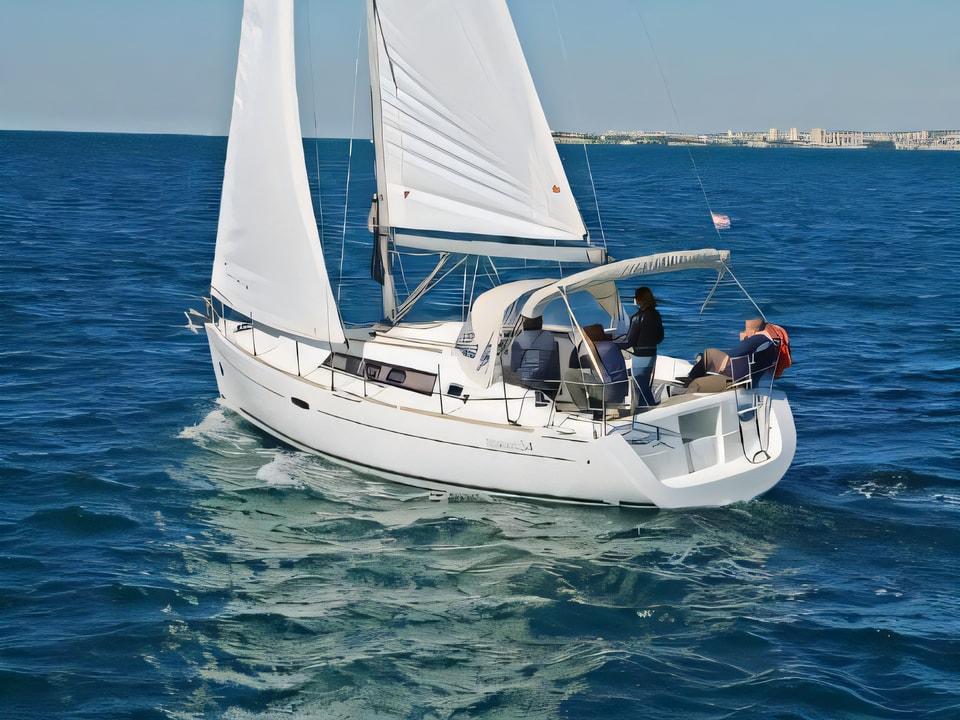 Exterior overview of OCEANIS 34 sail boat for charter from Sukosan Marina Dalmacija in the Zadar sailing area Croatia