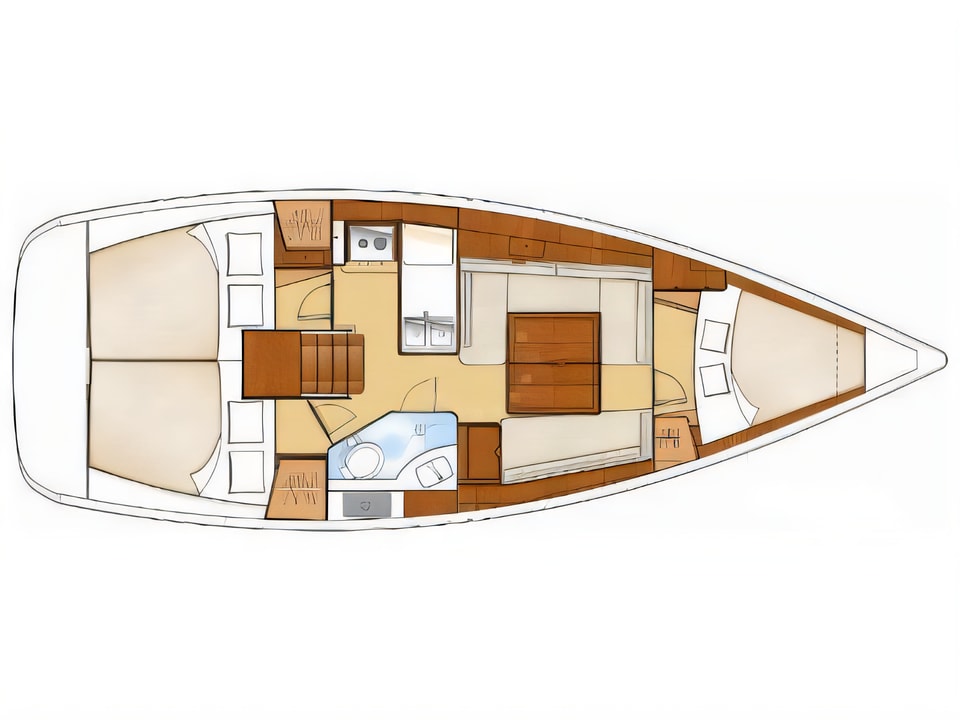 Layout of OCEANIS 34 sail boat with 3 cabins Croatia yacht charter