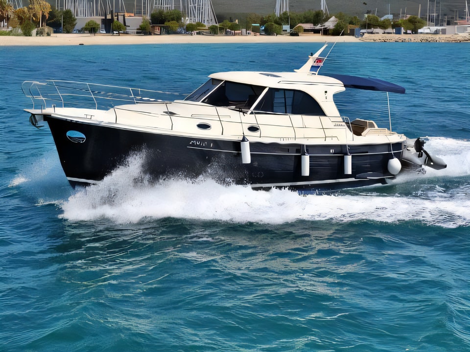 Exterior overview of ADRIANA 44 BT motor boat for charter from Sukosan Marina Dalmacija in the Zadar sailing area Croatia
