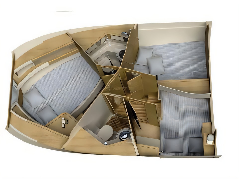 Layout of ADRIANA 36 BT motor boat with 3 cabins Croatia yacht charter