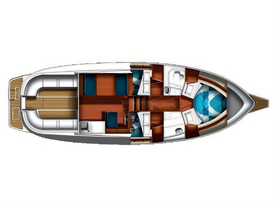 Layout of ADRIA 1002V BT motor boat with 3 cabins Croatia yacht charter