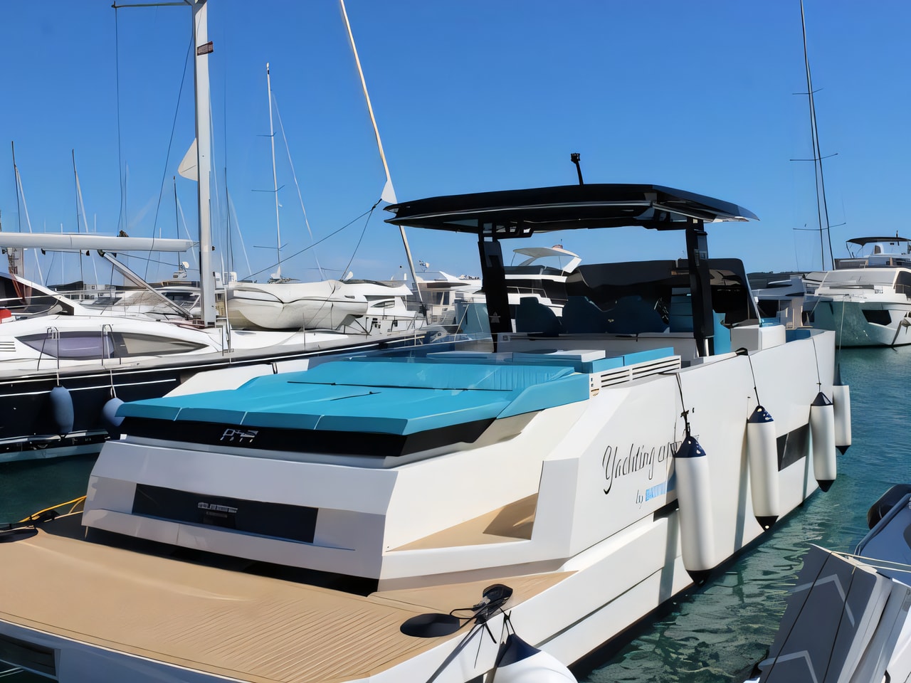 Exterior overview of De Antonio D42 Open motor boat for charter from Seget Donji Marina Baotic in the Split sailing area Croatia