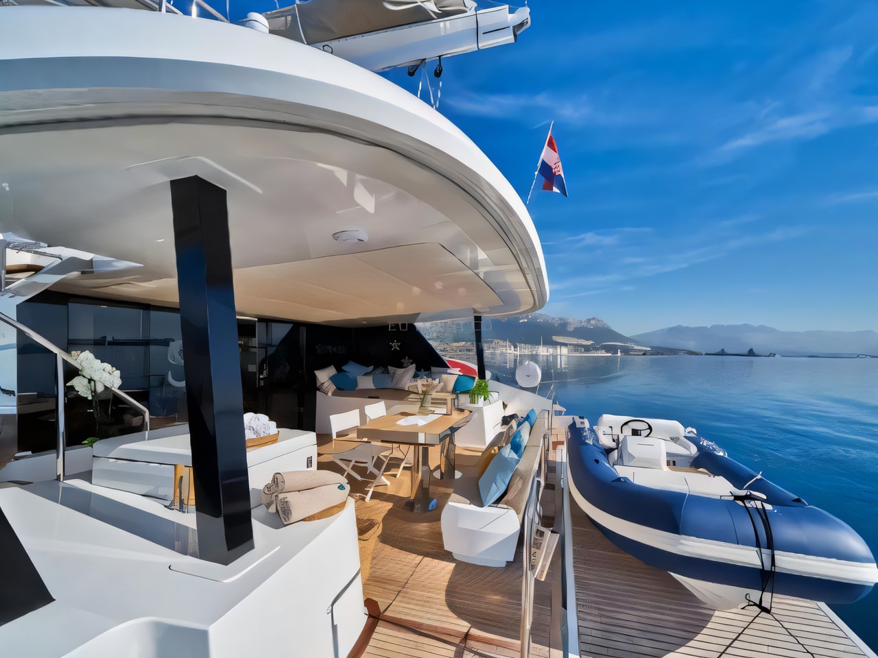 Exterior overview of Sunreef 60 catamaran for charter from Zadar Marina Borik in the Zadar sailing area Croatia