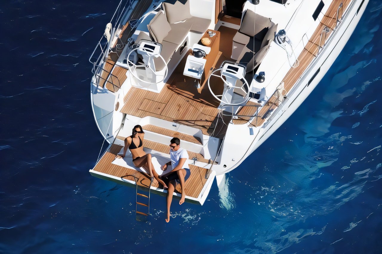Exterior overview of Bavaria Cruiser 46 sail boat for charter from Pula Tehnomont Marina Veruda in the Istria / Kvarner sailing area Croatia