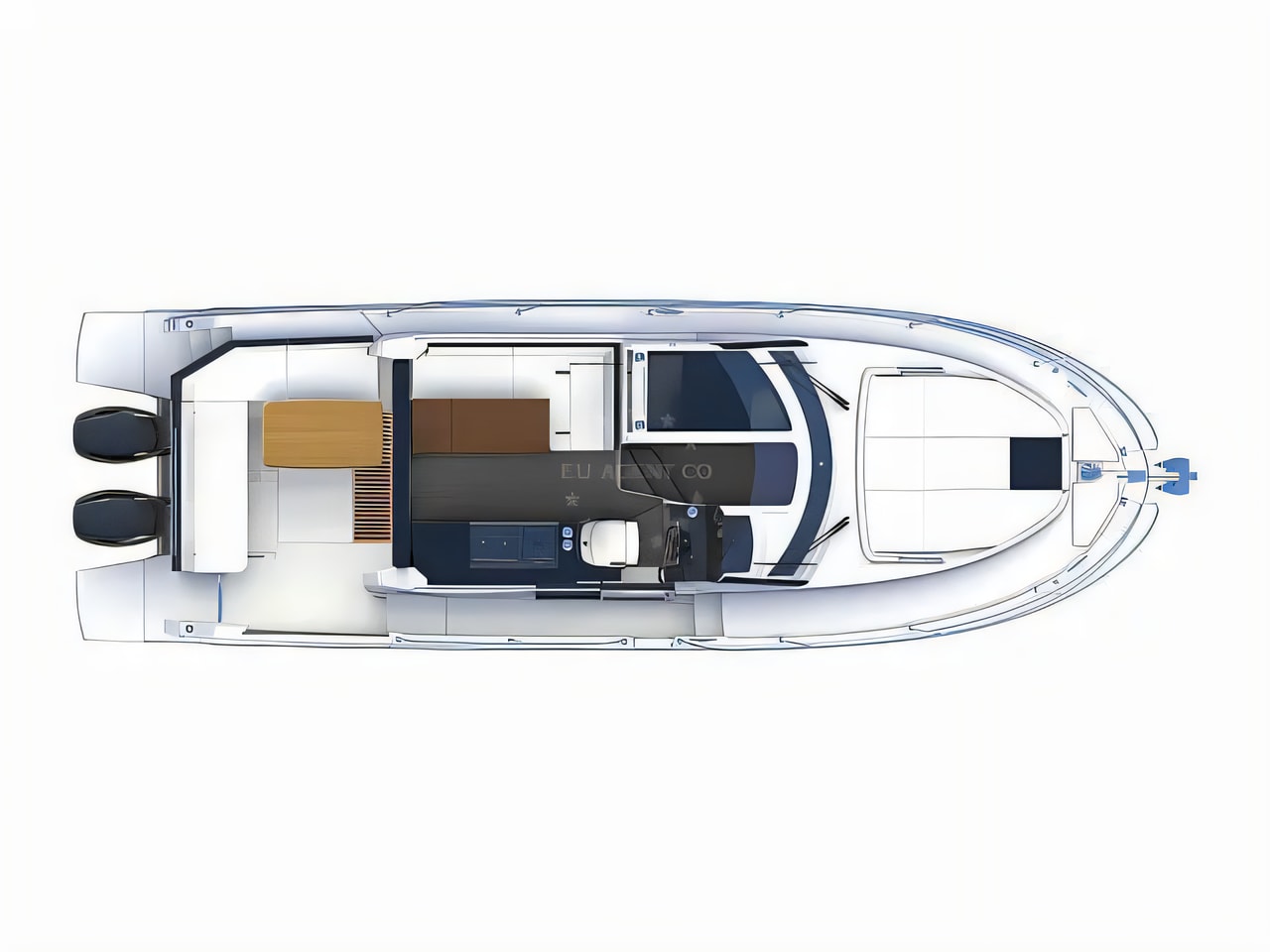 Interior of Antares 11 Fly motor boat with 2 cabins Croatia yacht charter