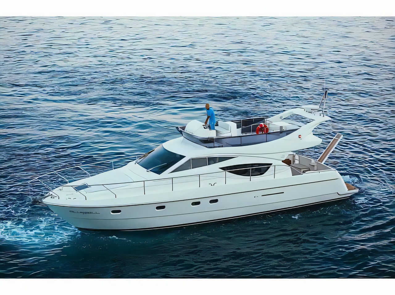 Exterior overview of Ferretti 460 motoryacht for charter from Podstrana Marina Lav in the Split sailing area Croatia