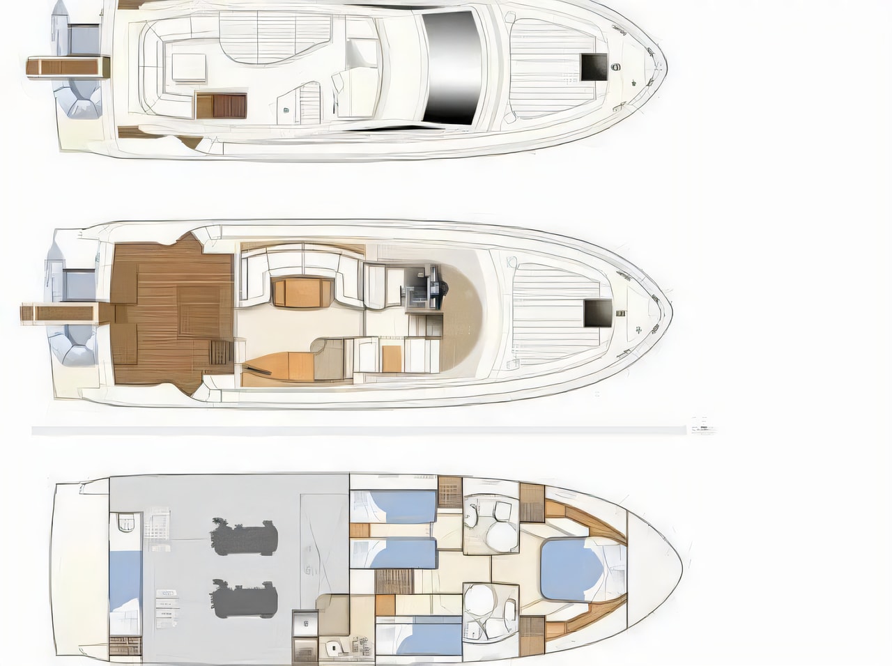 Interior of Ferretti 460 motoryacht with 3 cabins Croatia yacht charter