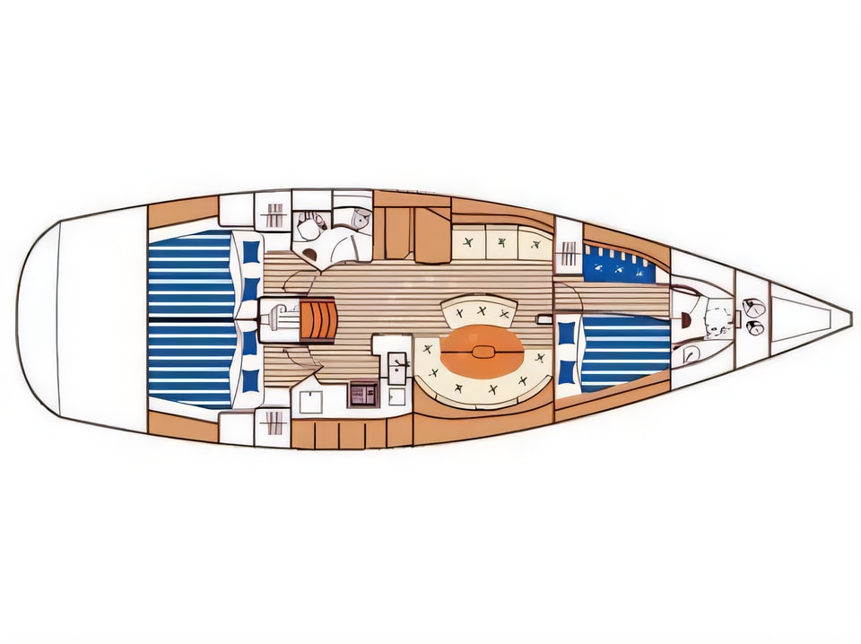 Layout of First 47.7 sail boat with 3 cabins Croatia yacht charter