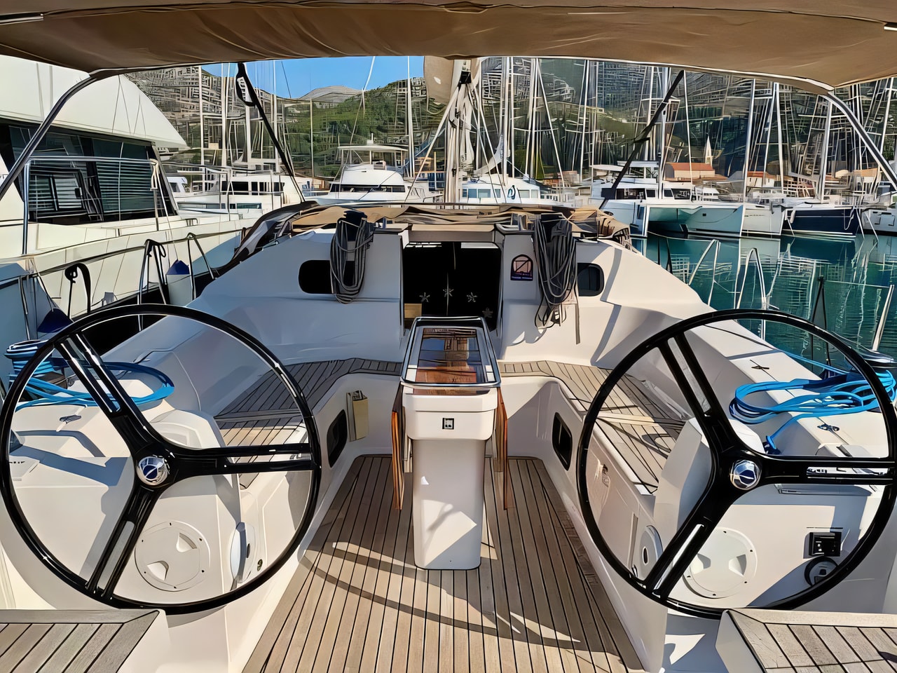 Exterior overview of Elan 45 Impression sail boat for charter from Slano ACI Marina in the Dubrovnik sailing area Croatia