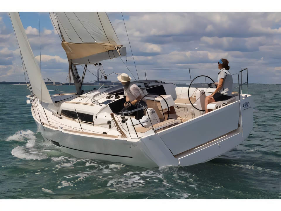 Exterior overview of Dufour 360 sail boat for charter from Pomer ACI Marina in the Istria / Kvarner sailing area Croatia