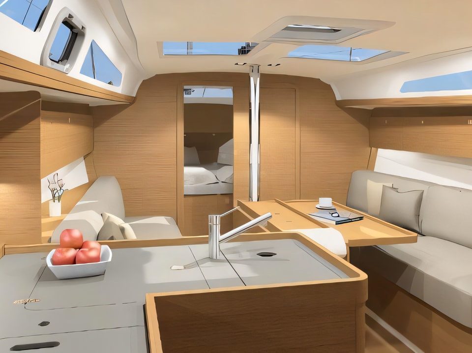 Interior of Dufour 360 sail boat with 2 cabins Croatia yacht charter