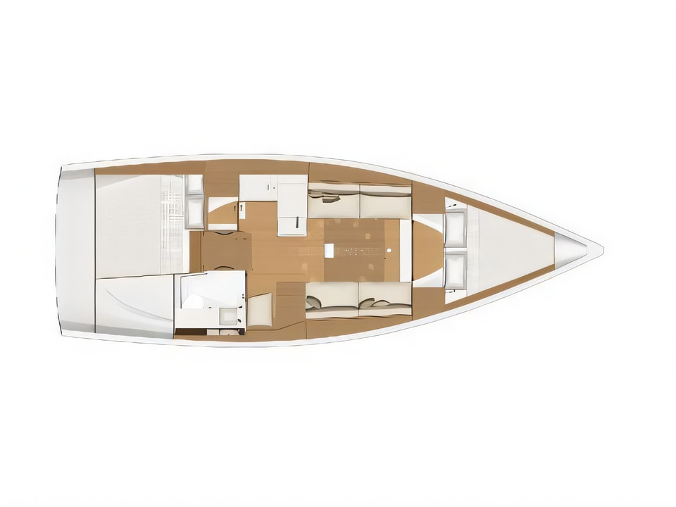 Layout of Dufour 360 sail boat with 2 cabins Croatia yacht charter