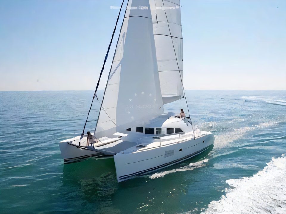 Exterior overview of Lagoon 380 catamaran for charter from Pomer ACI Marina in the Istria / Kvarner sailing area Croatia