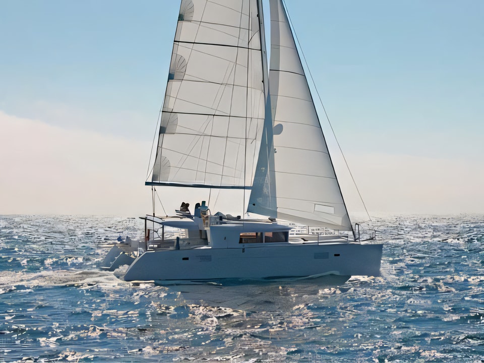 Exterior overview of Lagoon 450 catamaran for charter from Sukosan Marina Dalmacija in the Zadar sailing area Croatia