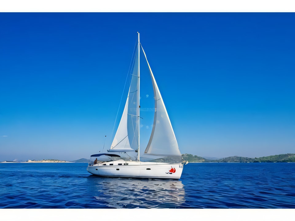Exterior overview of Bavaria 46 C sail boat for charter from Murter Marina Hramina in the Sibenik sailing area Croatia