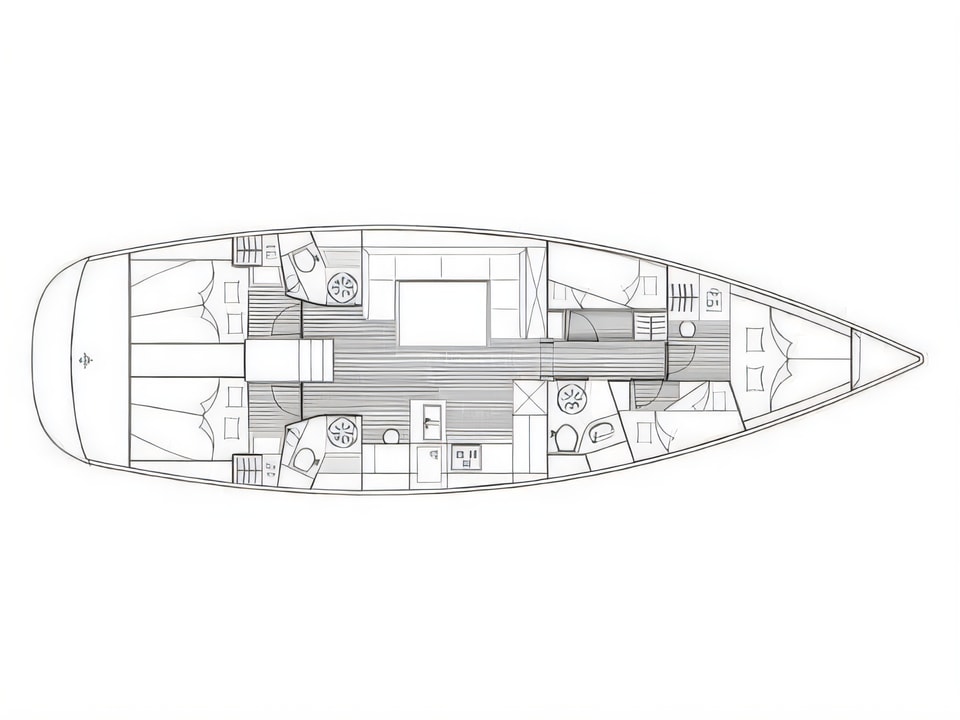 Layout of Bavaria 51 C sail boat with 5 cabins Croatia yacht charter