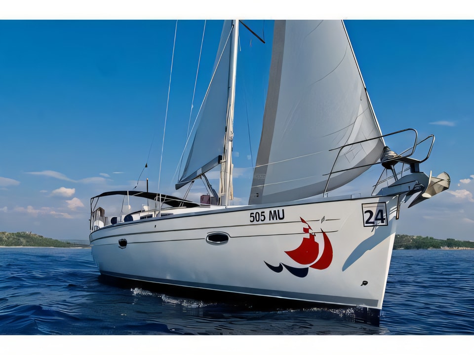 Exterior overview of Bavaria 40 C sail boat for charter from Murter Marina Hramina in the Sibenik sailing area Croatia