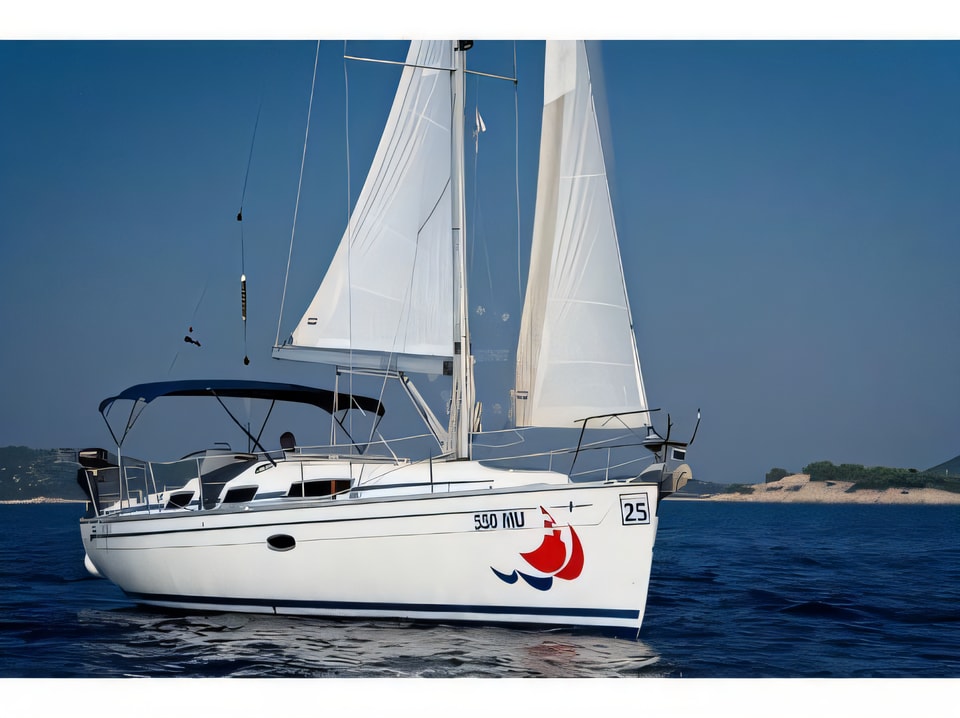 Exterior overview of Bavaria 35 C sail boat for charter from Murter Marina Hramina in the Sibenik sailing area Croatia