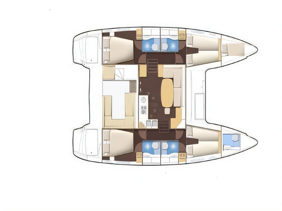 Layout of Lagoon 400 catamaran with 4 cabins Croatia yacht charter