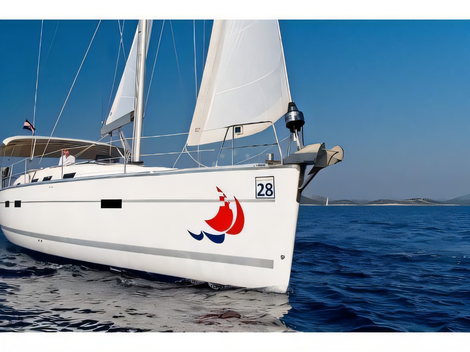 Exterior overview of Bavaria 50 C sail boat for charter from Murter Marina Hramina in the Sibenik sailing area Croatia
