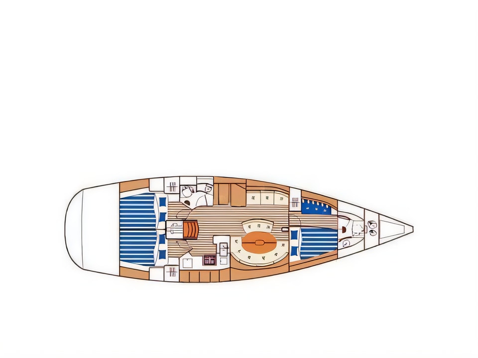 Layout of First 47.7 sail boat with 3 cabins Croatia yacht charter