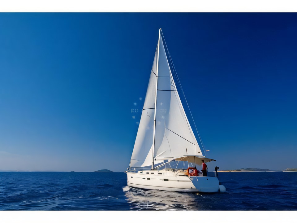Exterior overview of Bavaria 45 C sail boat for charter from Murter Marina Hramina in the Sibenik sailing area Croatia