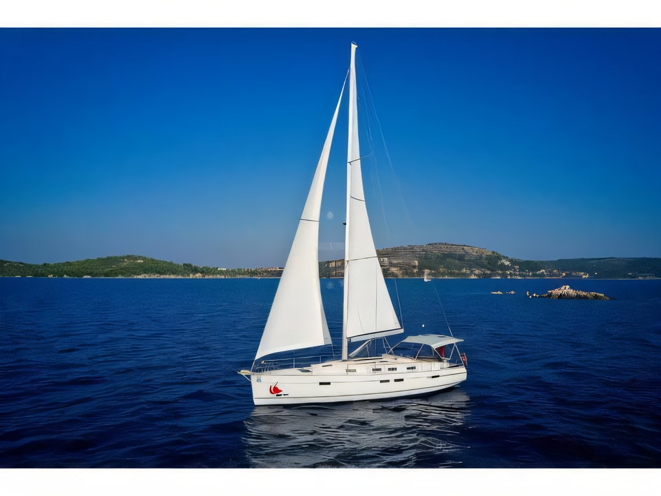 Exterior overview of Bavaria 45 C sail boat for charter from Murter Marina Hramina in the Sibenik sailing area Croatia