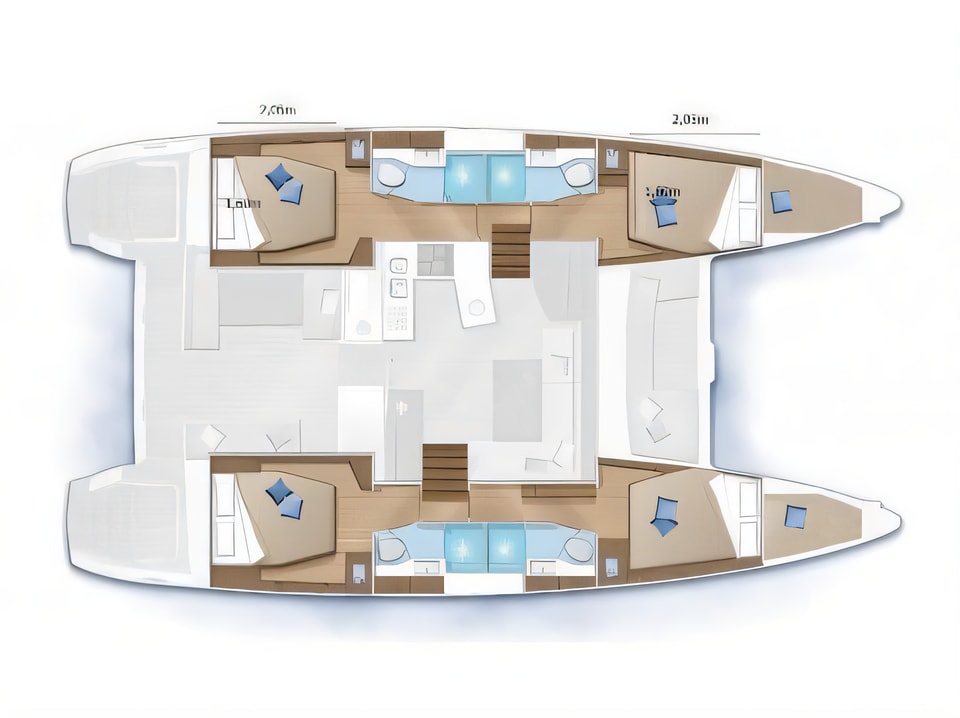Lagoon 450 Flybridge yacht layout 6 cabins Croatia charter